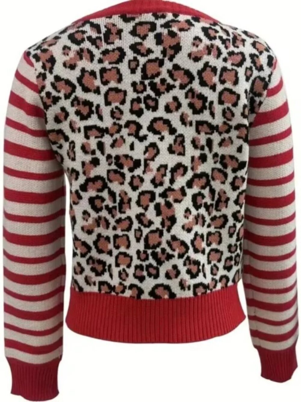 Leopard Print Striped Long-Sleeve Multicolor Cardigan - Picture 5 of 5
